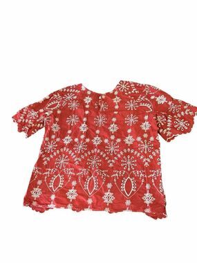 Given Kale L rust orange eyelet cottage core blouse